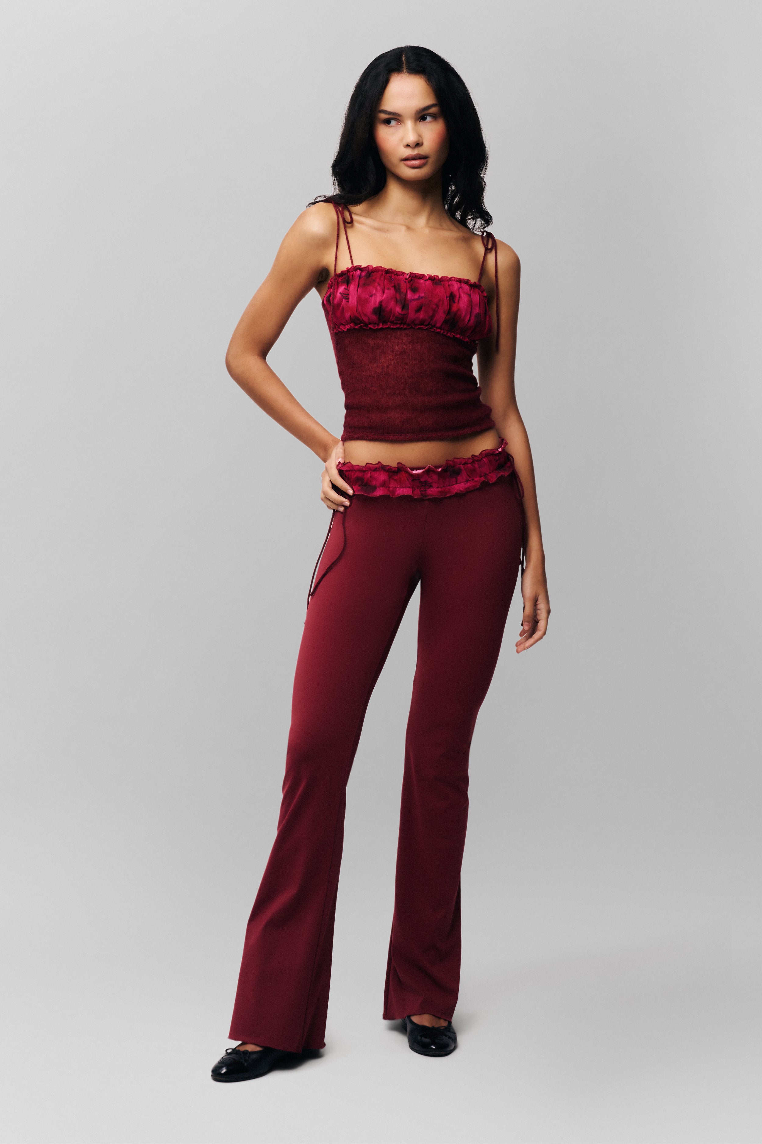 Ruched Chiffon Knit Tank