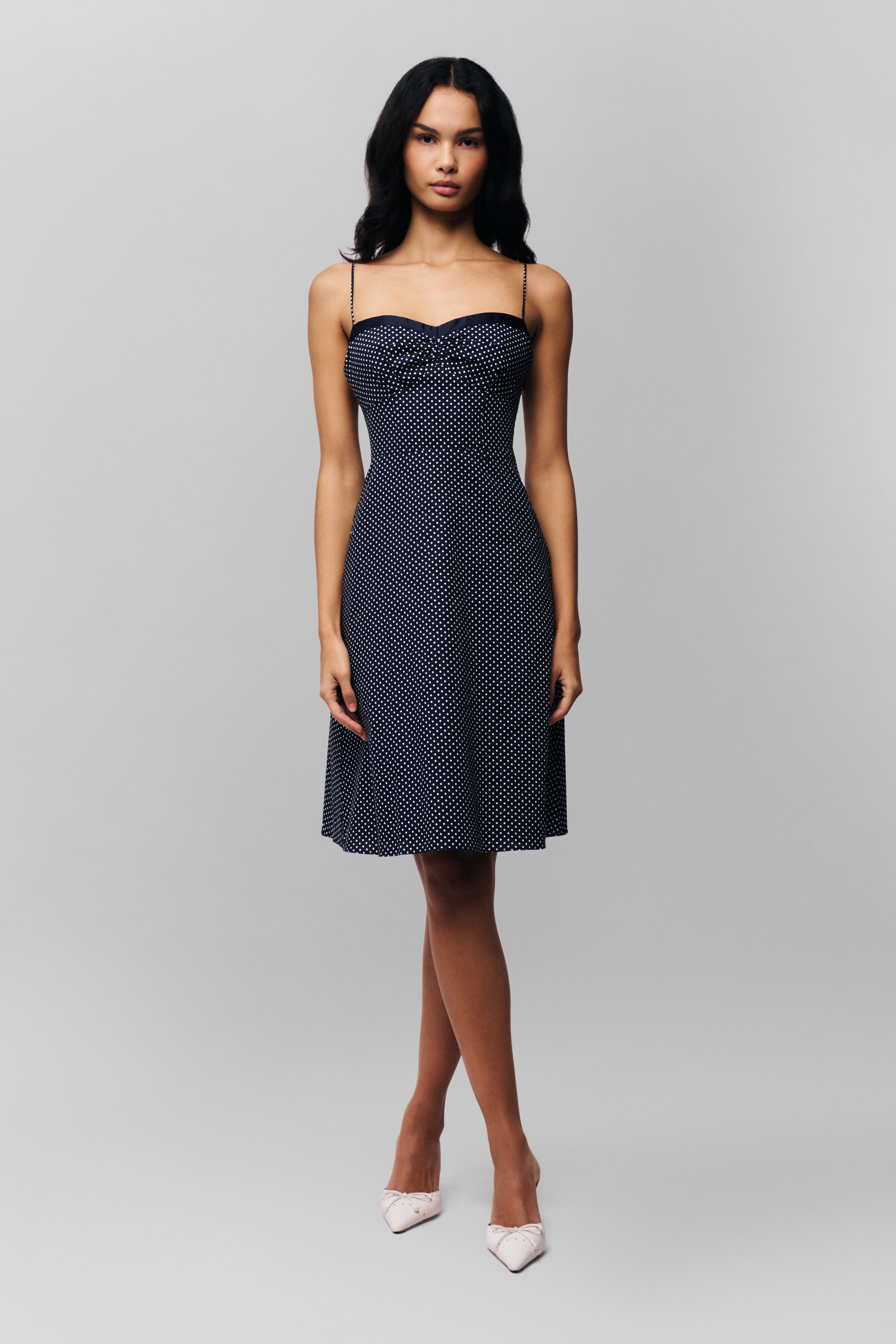 Margaux Midi Dress in Navy/ White Dot