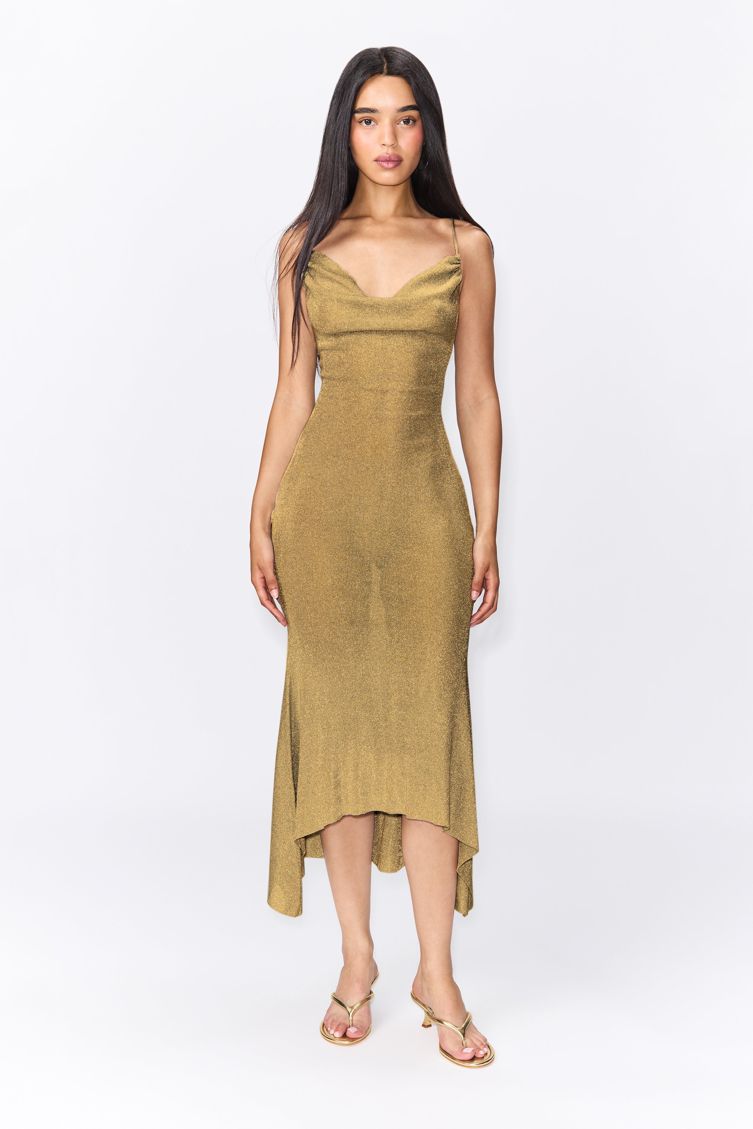 GUIZIO Elsie Cowl Neck Dress Gold / XXS