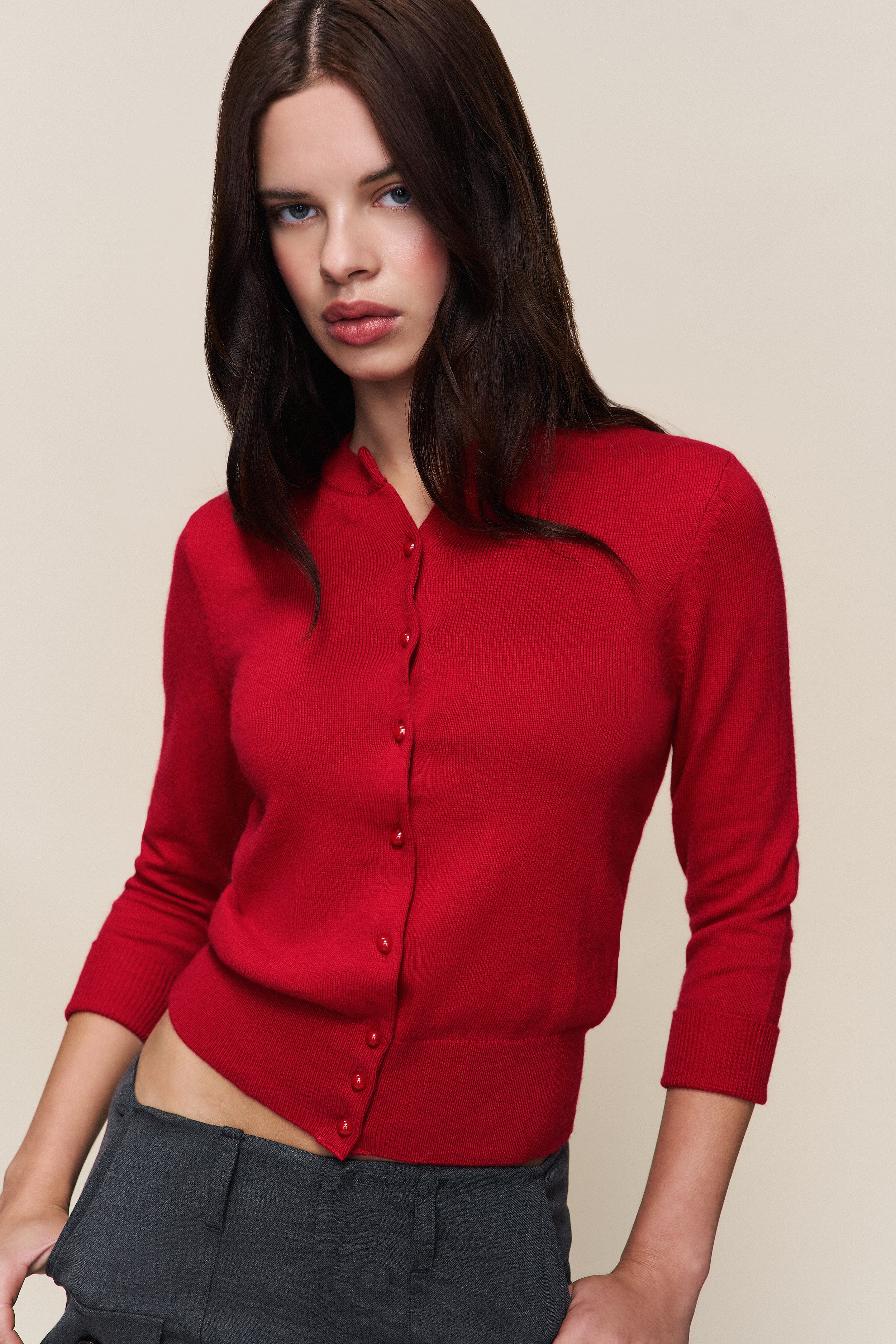 Emelie Cropped Wool Cardigan in Red Love