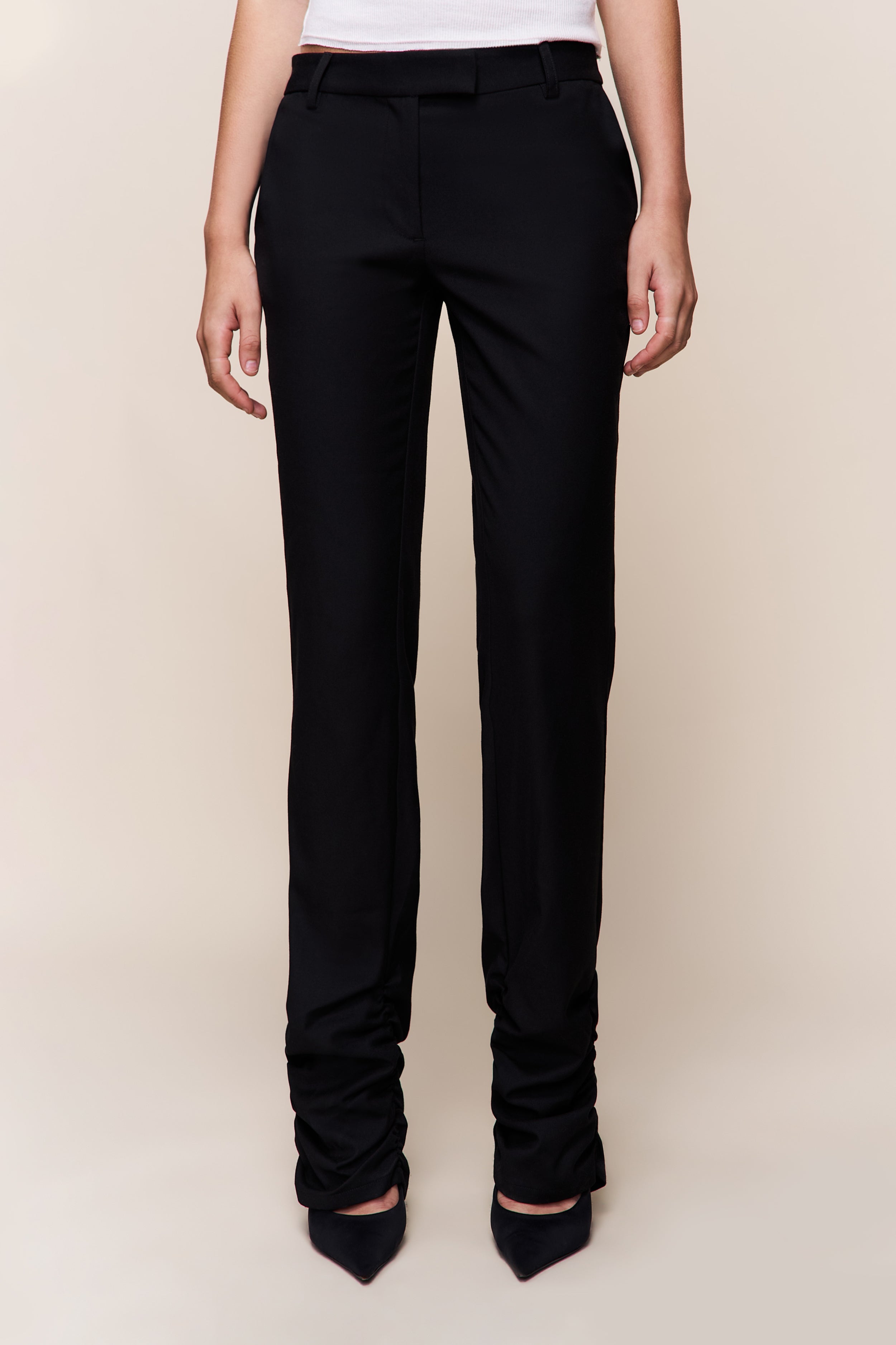 Cora Ruched Hem Pant in Black