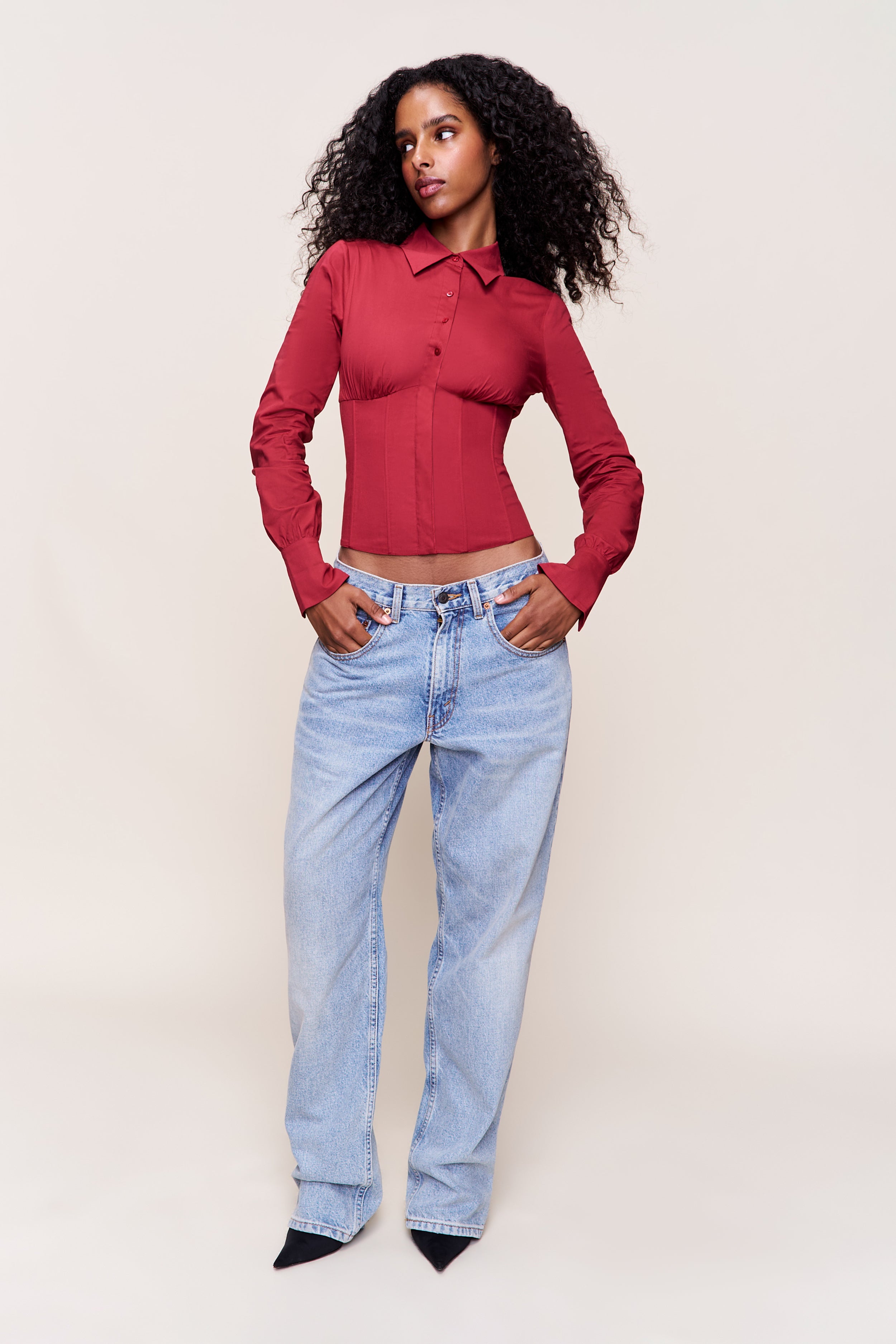 Tailored Long Sleeve Corset in Bordeaux