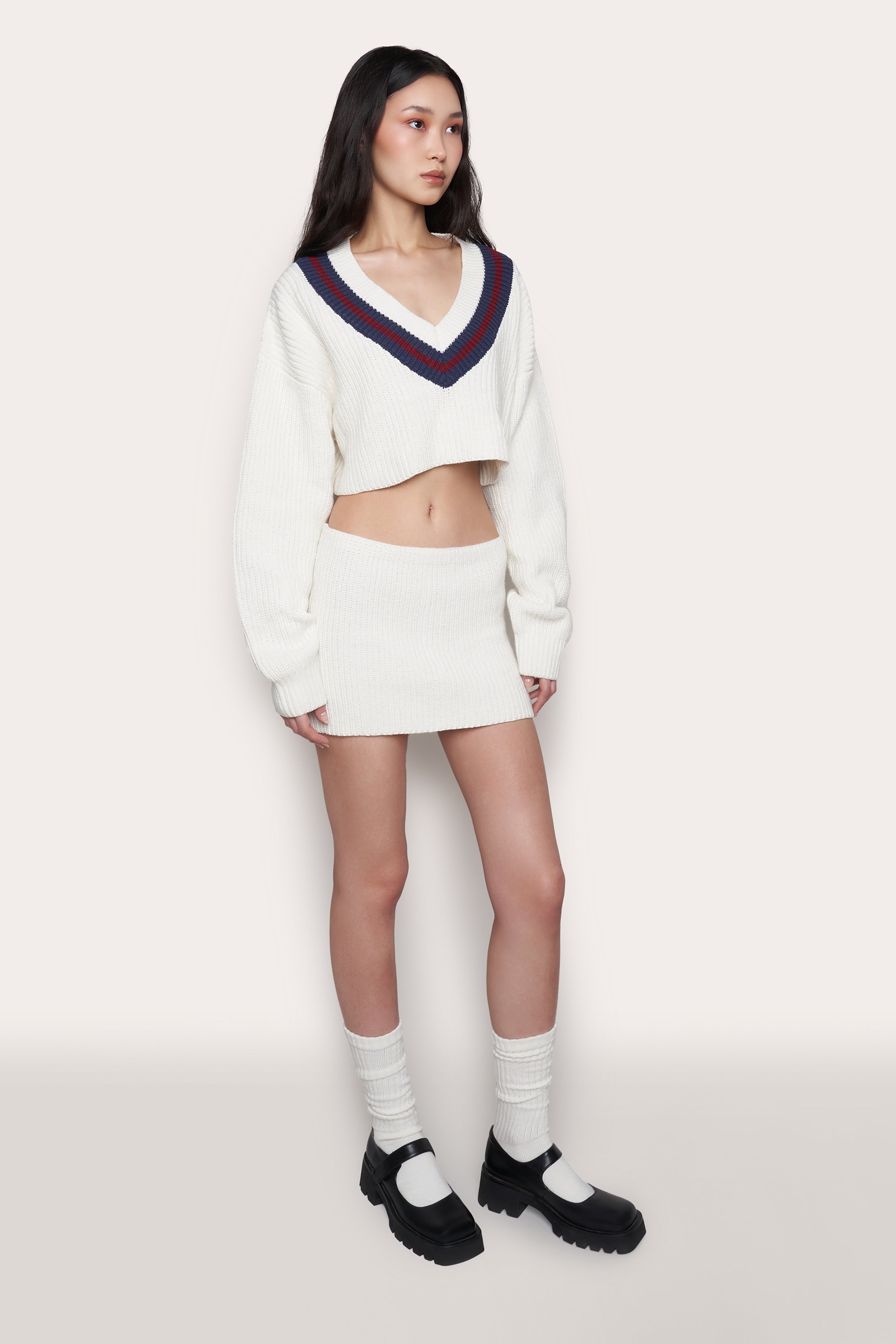 Guizio X Champion Rib Knit Mini Skirt in Chalk White