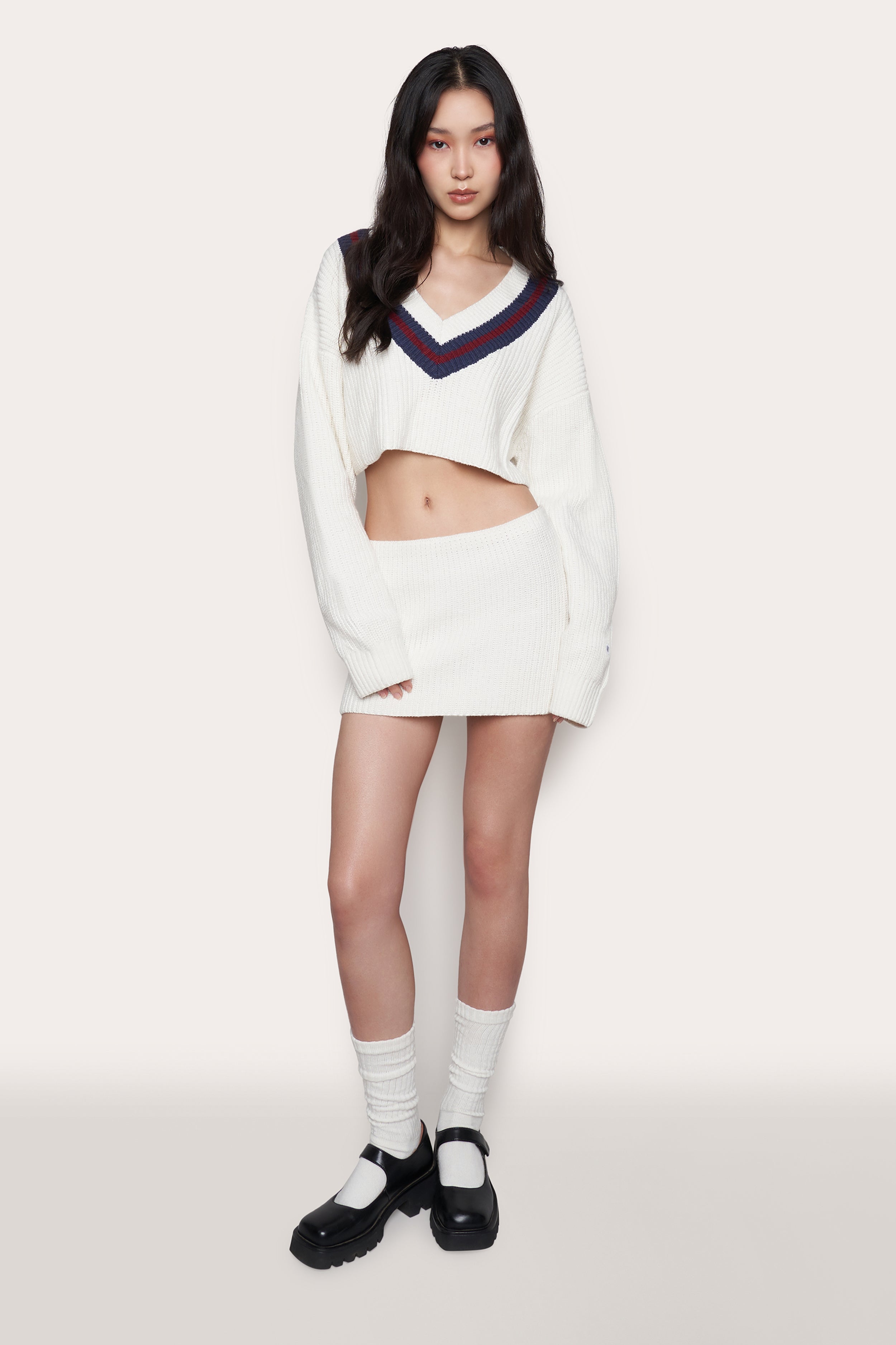 Guizio X Champion Rib Knit Mini Skirt in Chalk White