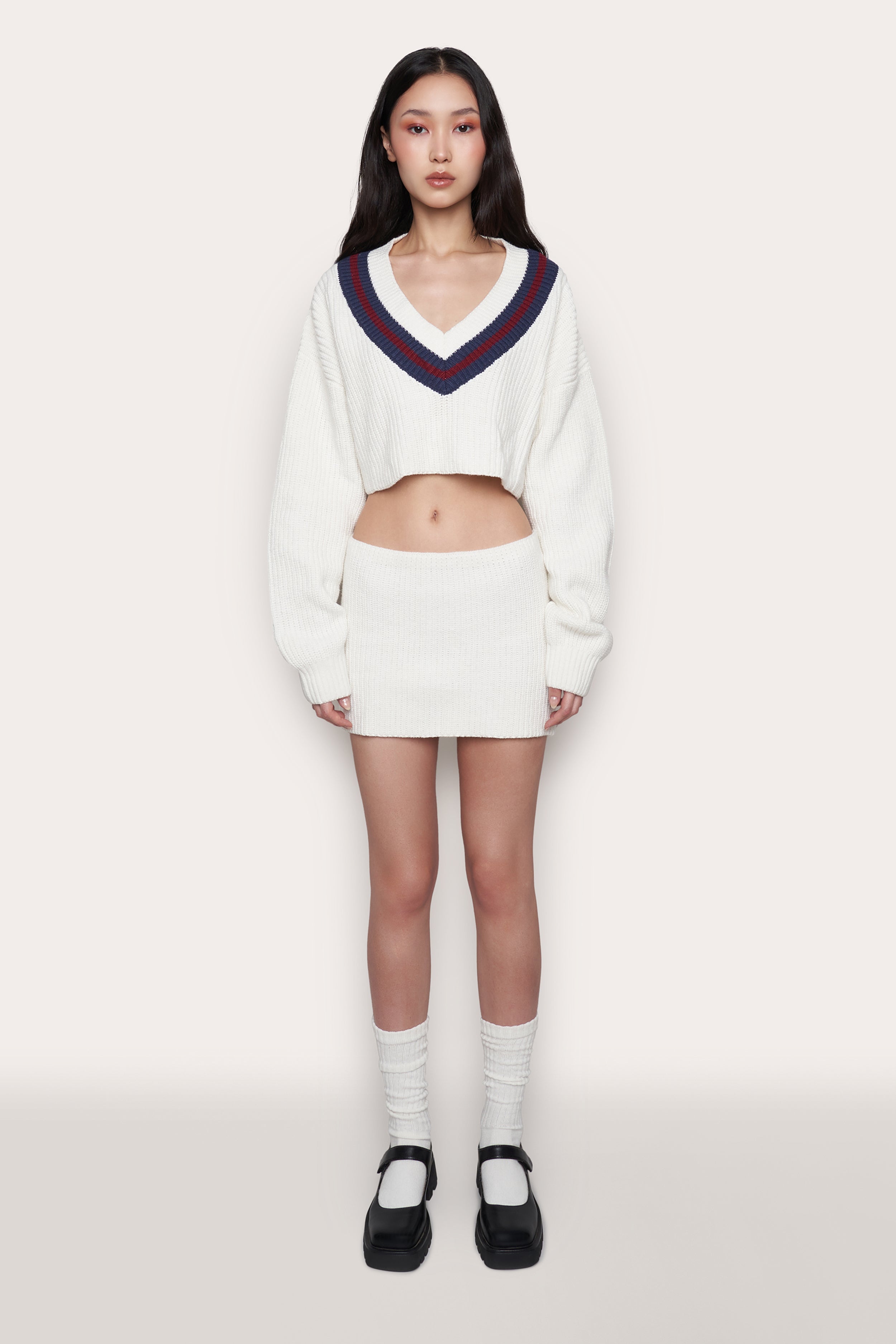 Guizio X Champion Rib Knit Mini Skirt in Chalk White