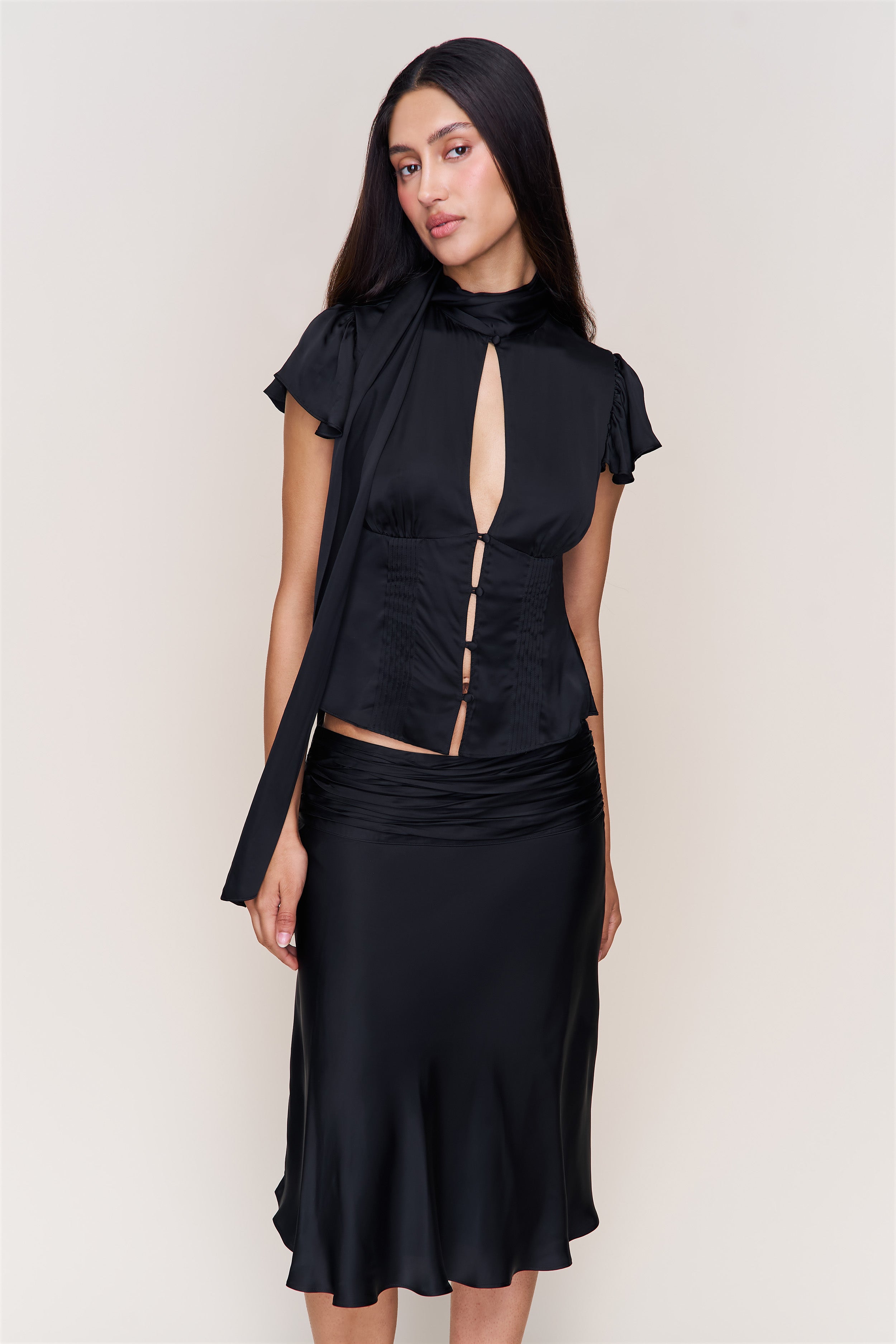 Ara Satin Top in Black