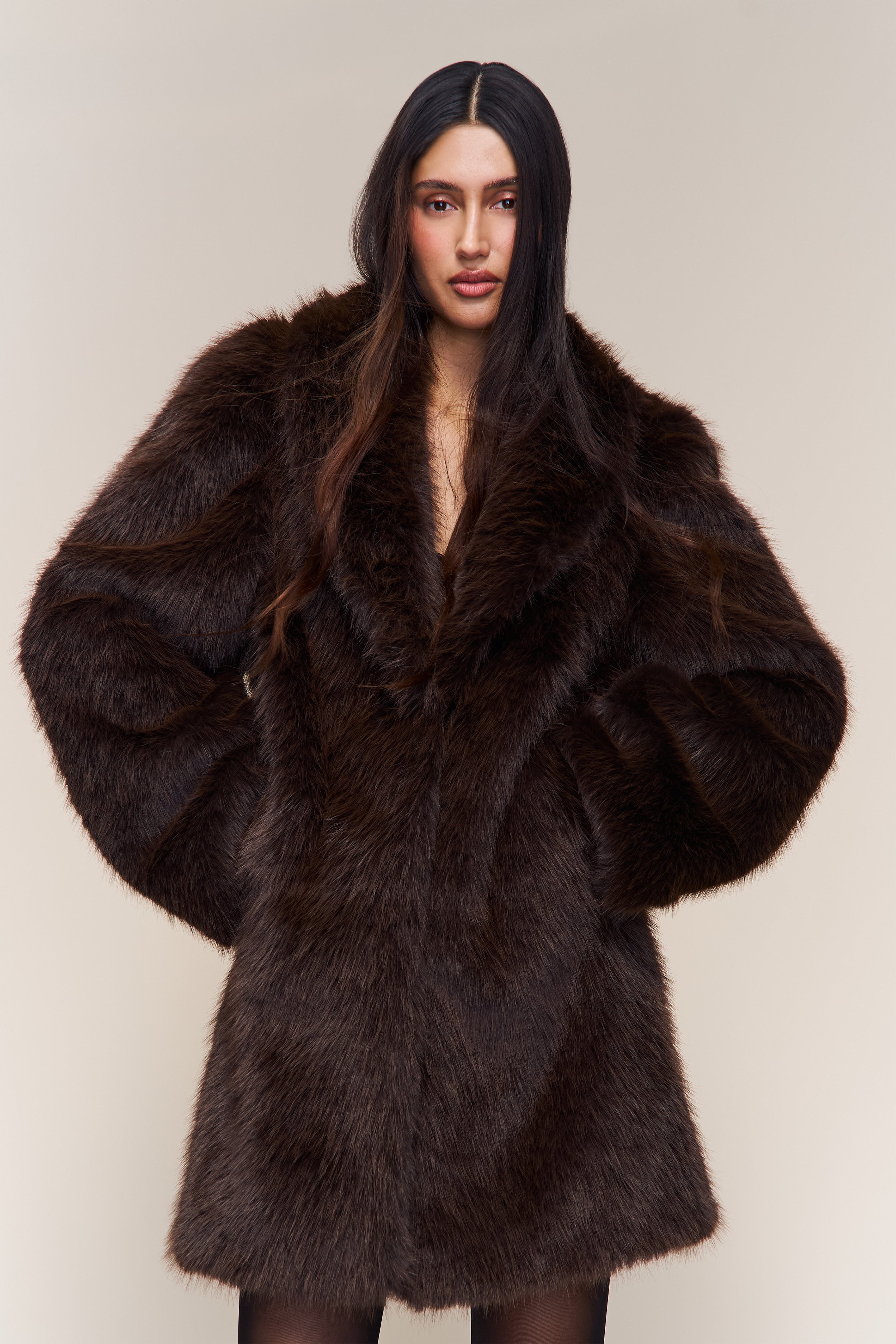 Roxie Faux Fur Coat in Chocolate