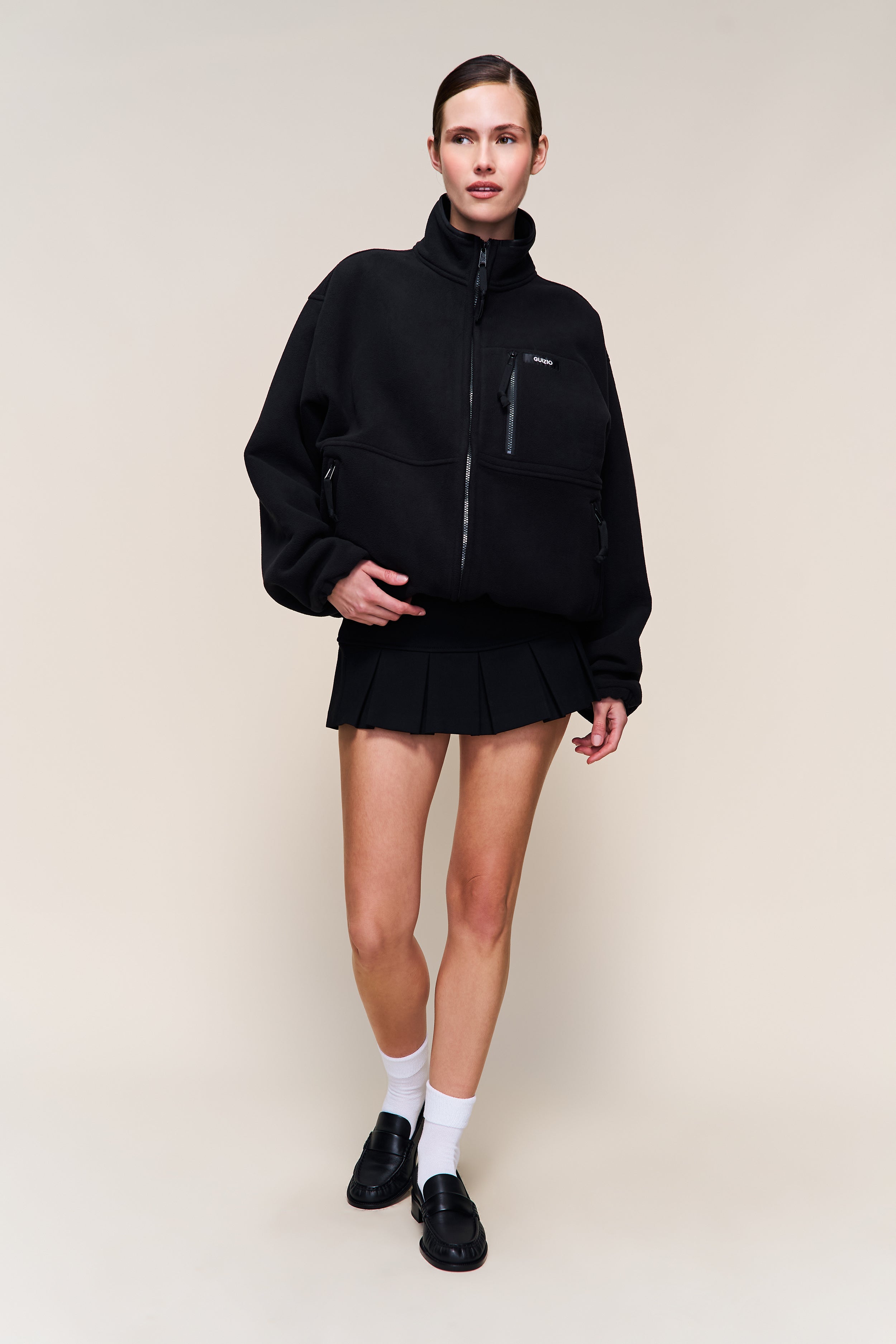 Guizio Fleece Zip Up Jacket in Black