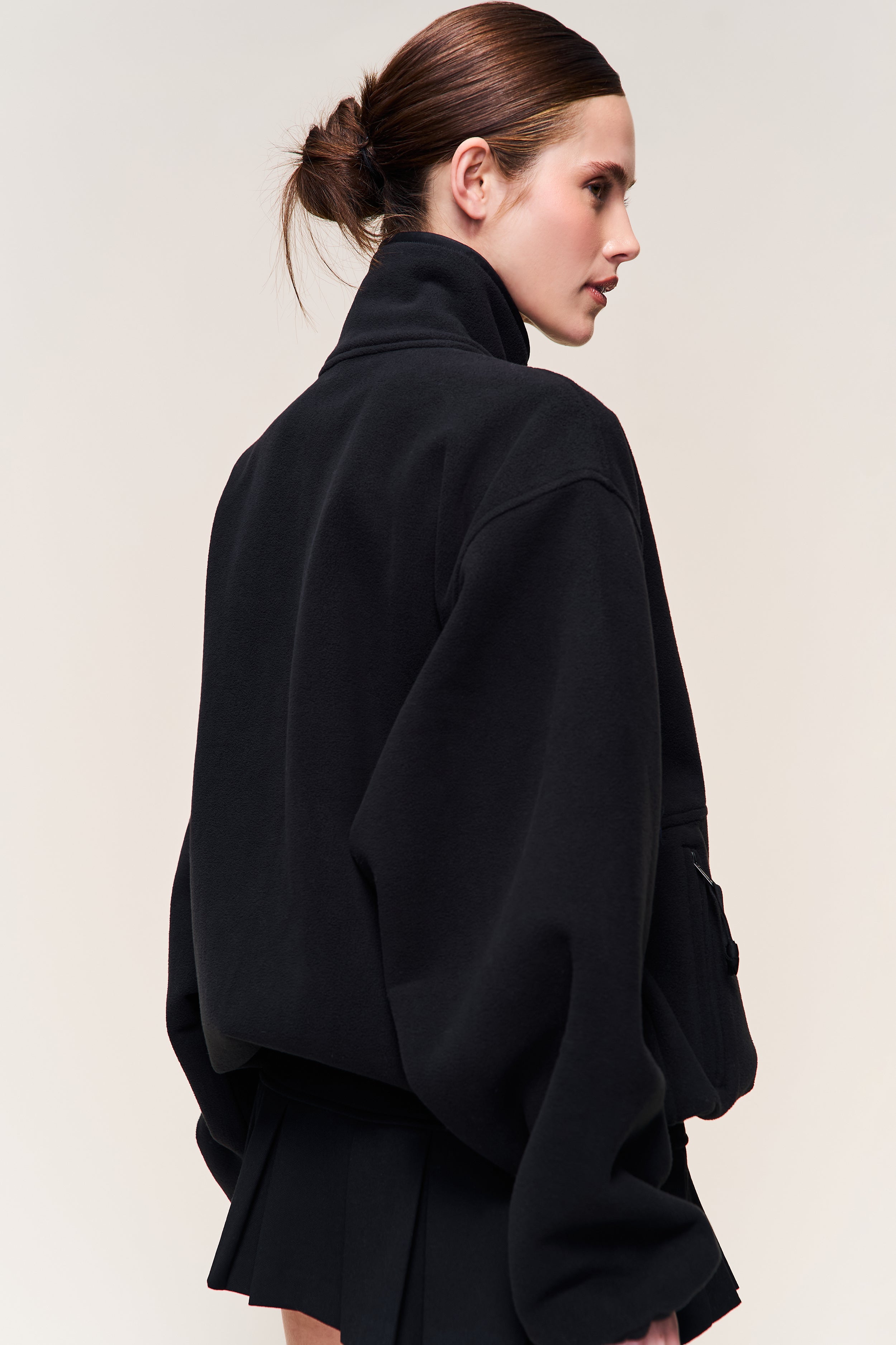 Guizio Fleece Zip Up Jacket in Black