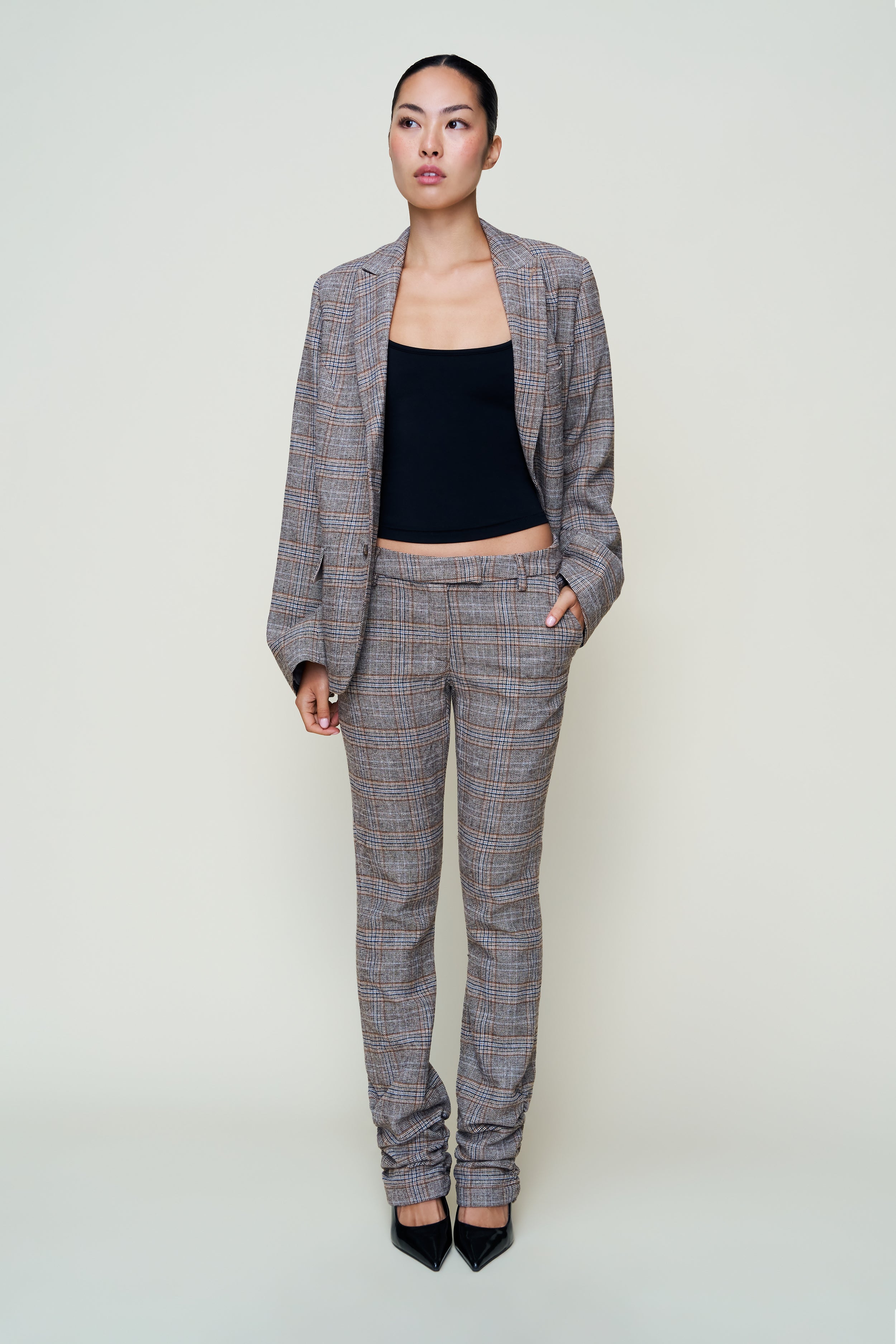 CORA RUCHED HEM TARTAN PANT