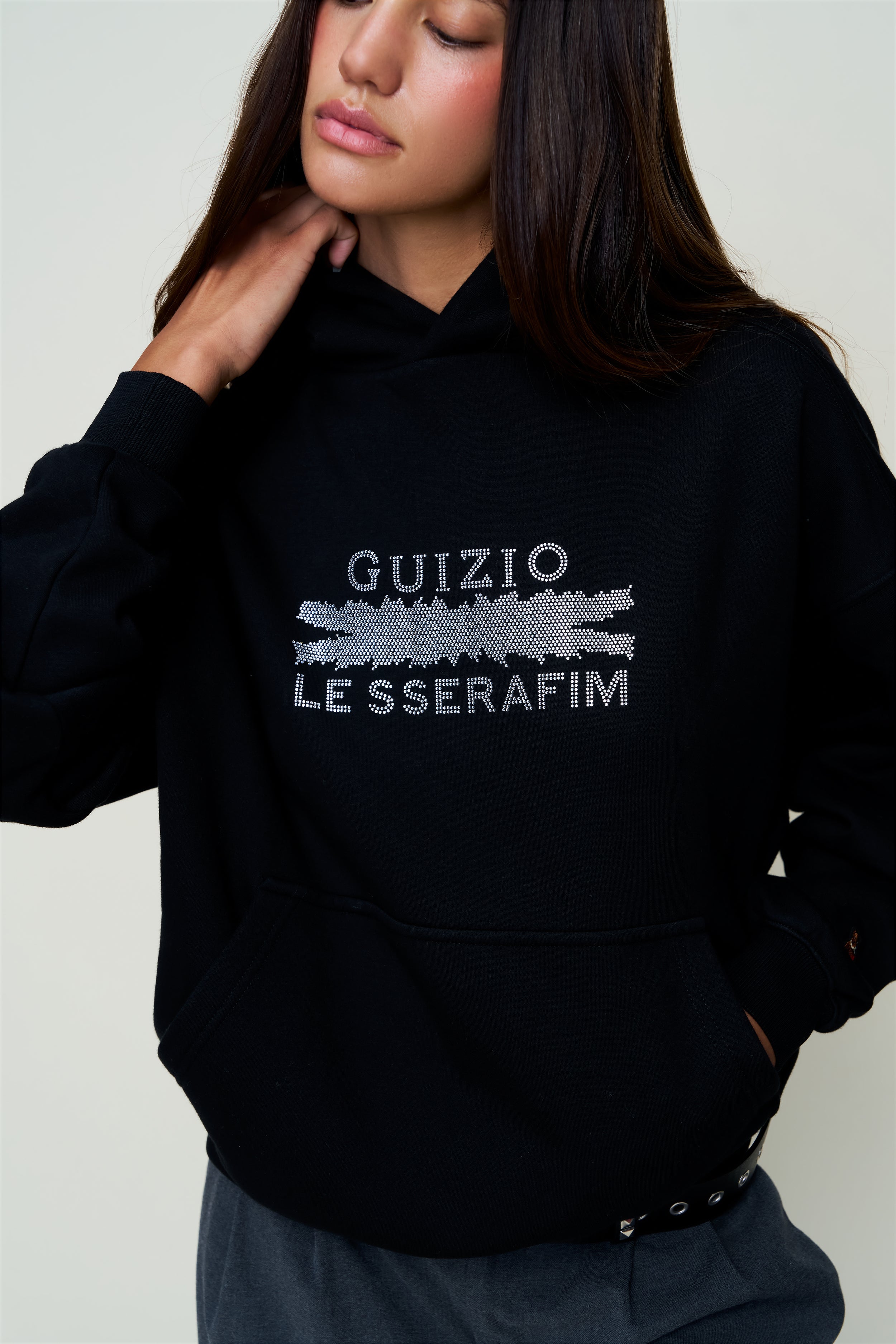 Bedazzled Pull Over Hoodie in Black
