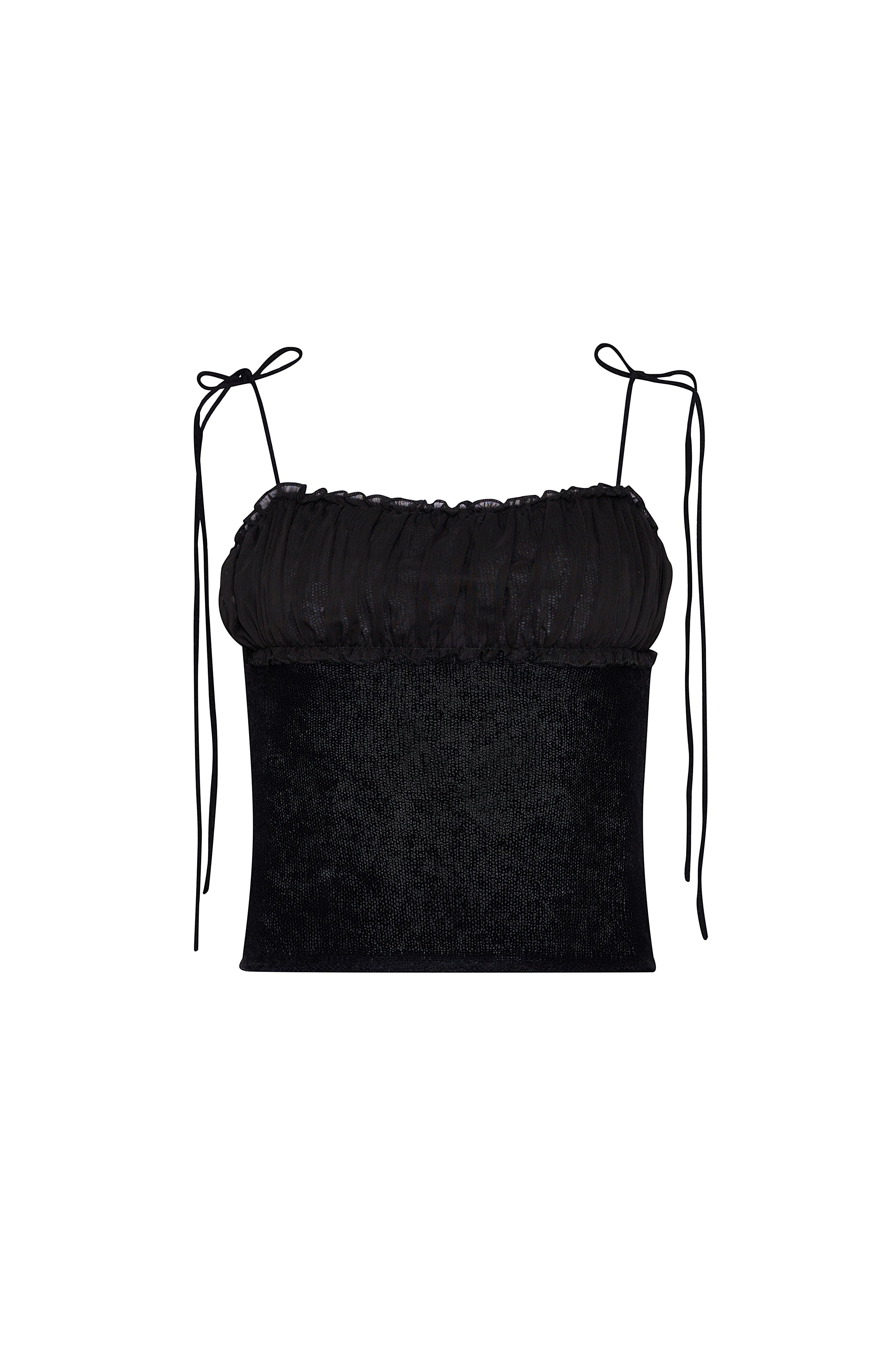 Ruched Chiffon Knit Tank in Black