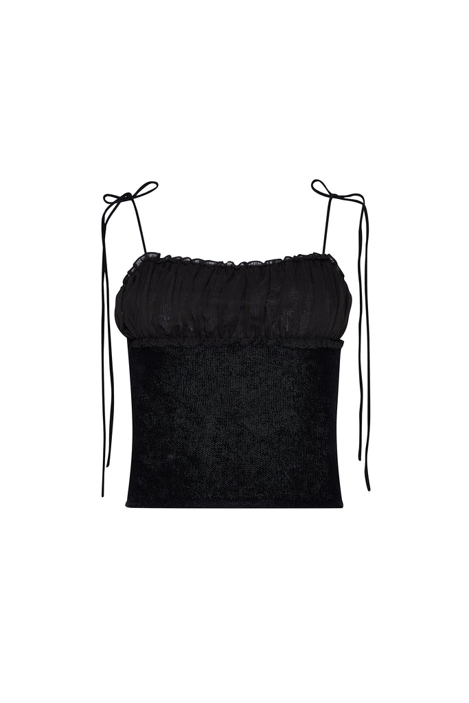 Ruched Chiffon Knit Tank in Black