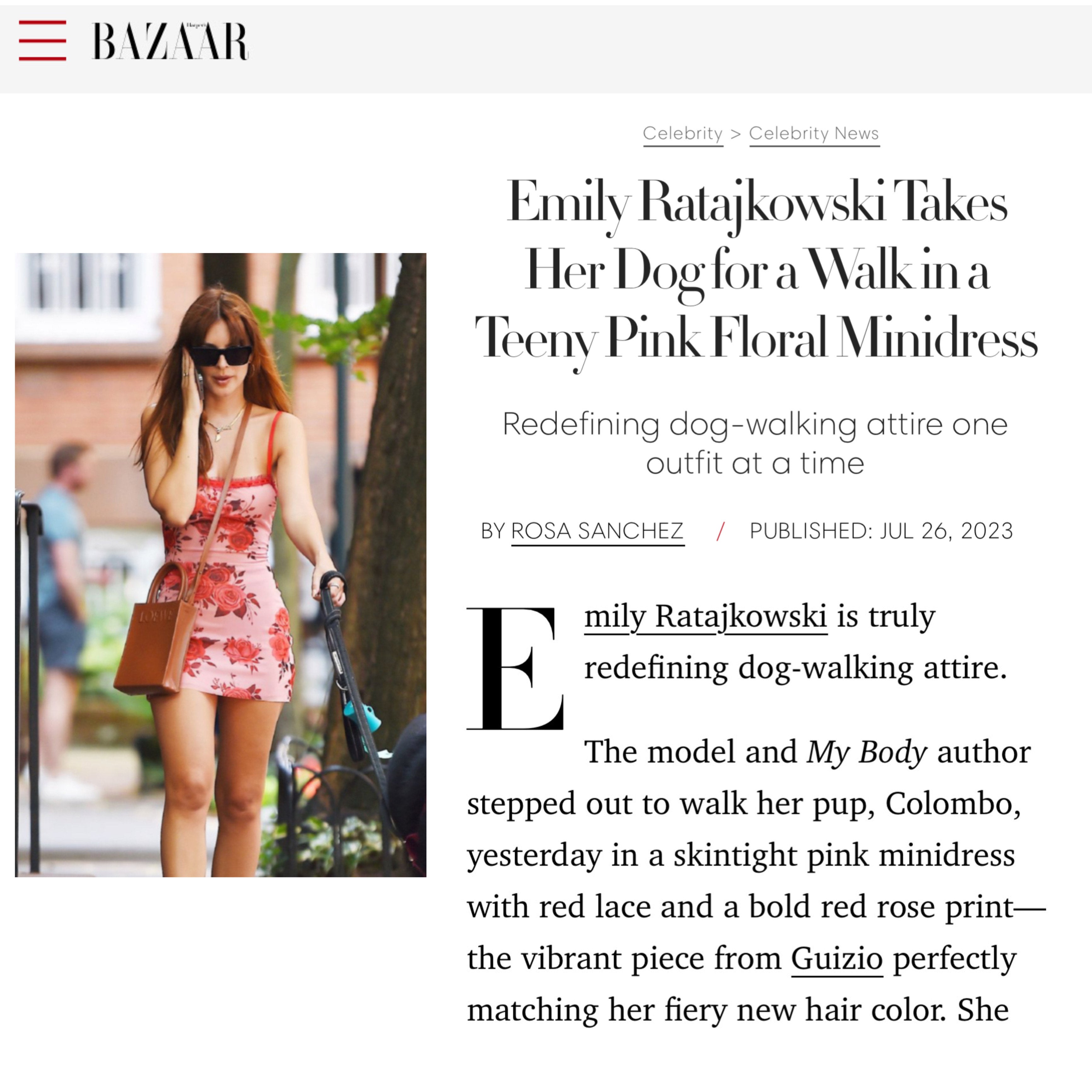 Emily Ratajkowski Wears the Guizio Floral Mesh Mini Dress in Bazaar in