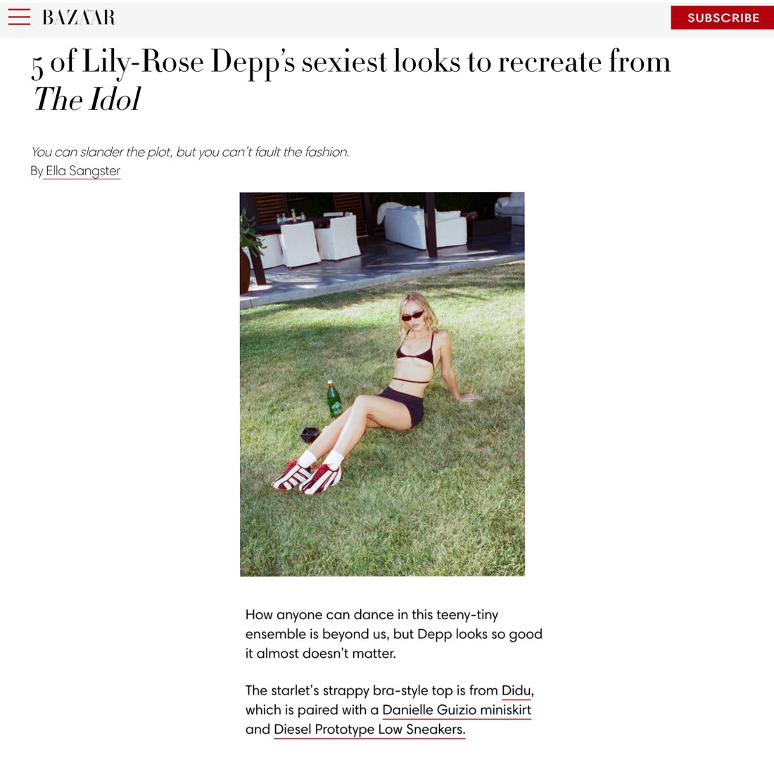 Lily-Rose Depp Wears Guizio Mini Skirt in The Idol in Bazaar 2023