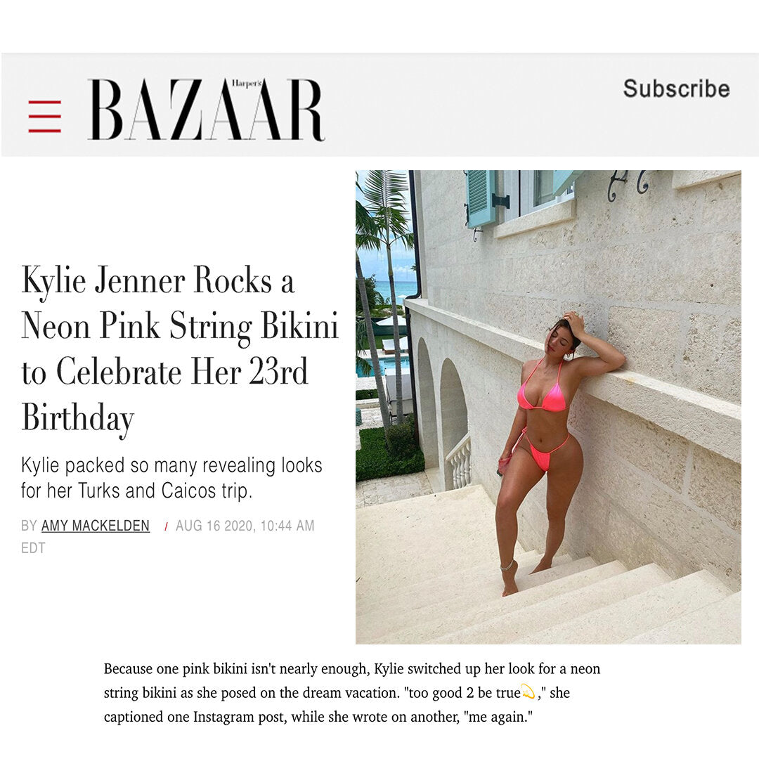 Kylie Jenner Wearing a Guizio Neon Pink Bikini in Harper's Bazaar