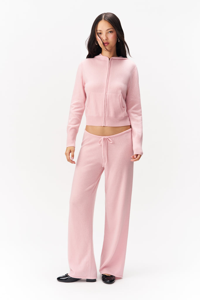 SAMANTHA CASHMERE SWEATER HOODIE IN PINK