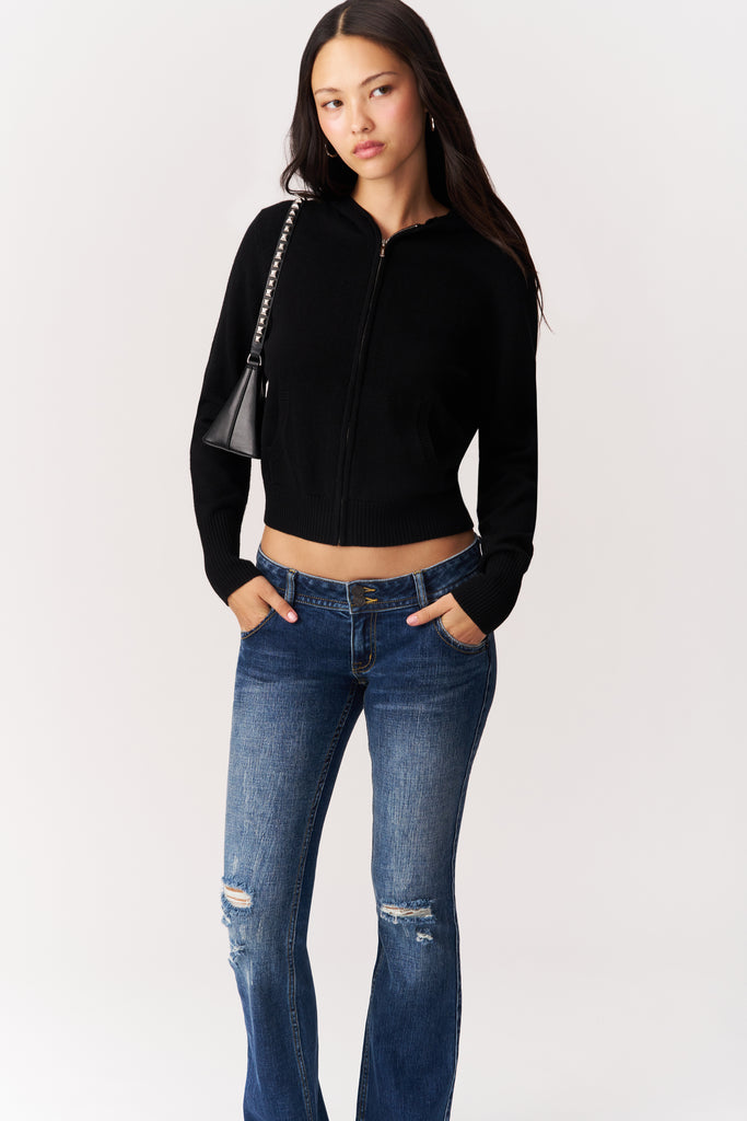 CYNDI ZIP HOODIE IN BLACK