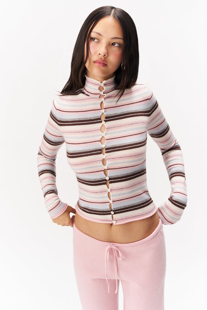 CHLOE CASHMERE SWEATER IN PINK MULTI STRIPE