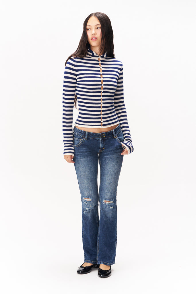CHLOE CASHMERE SWEATER IN NAVY AND WHITE STRIPE