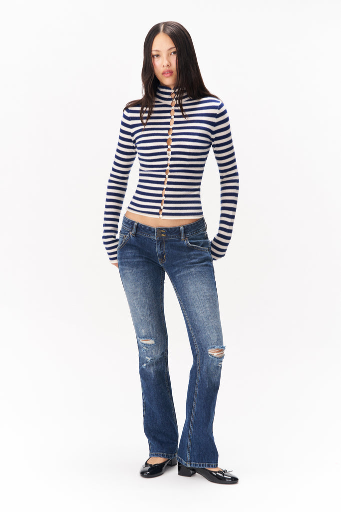 CHLOE CASHMERE SWEATER IN NAVY AND WHITE STRIPE