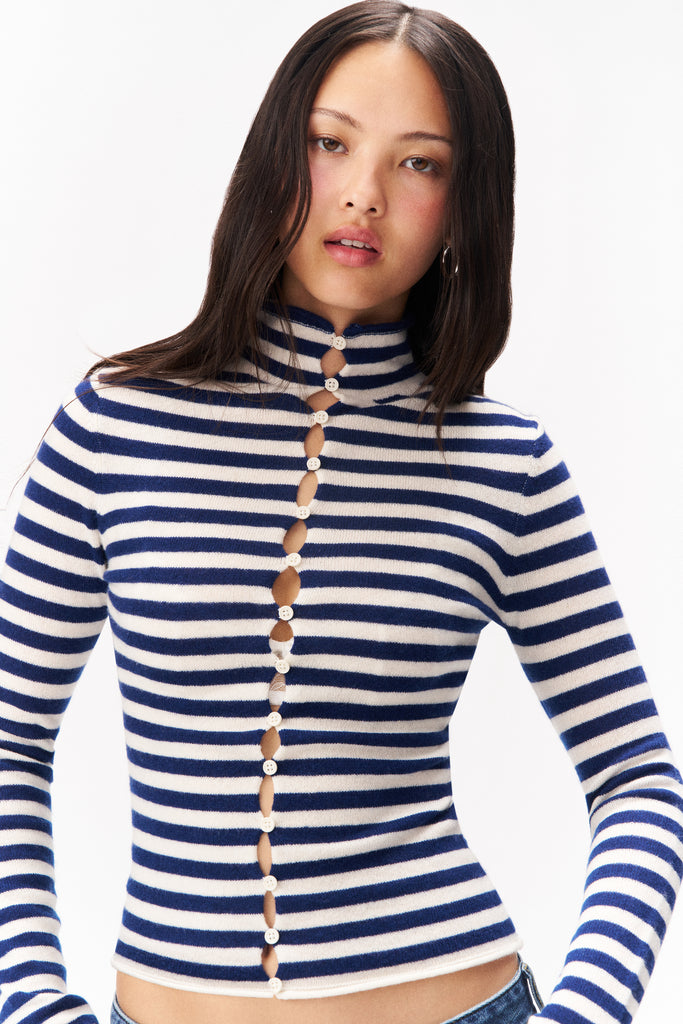 CHLOE CASHMERE SWEATER IN NAVY AND WHITE STRIPE