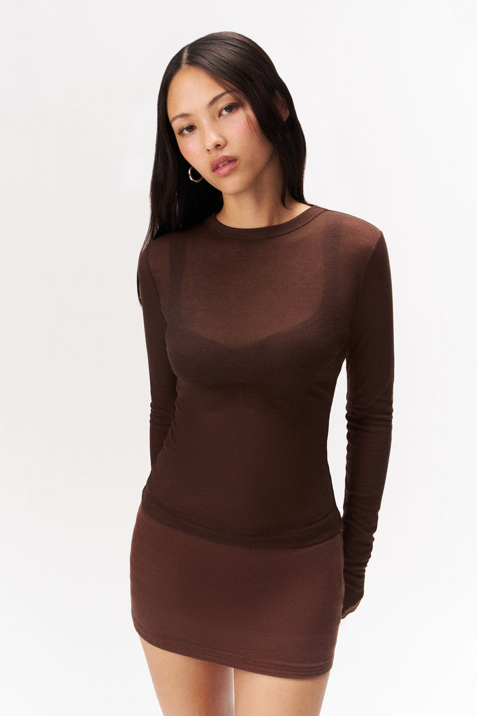 CREW LONG SLEEVE IN BROWN