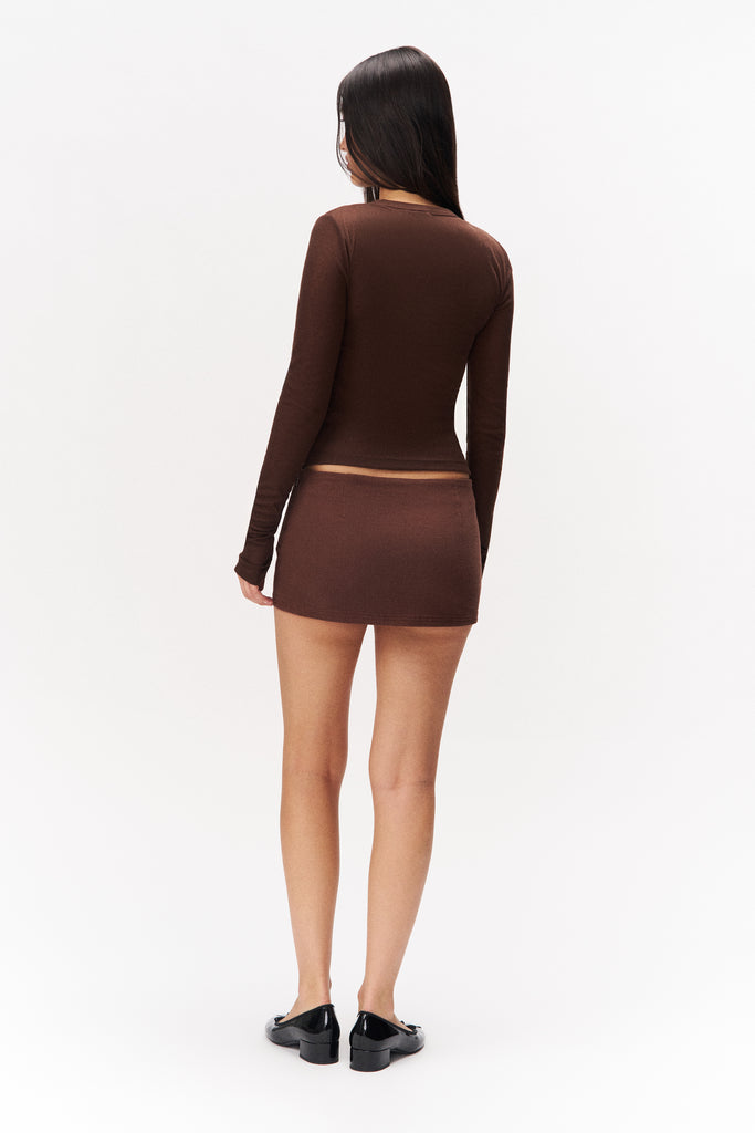 MICRO MINI DENIM SKORT IN ESPRESSO