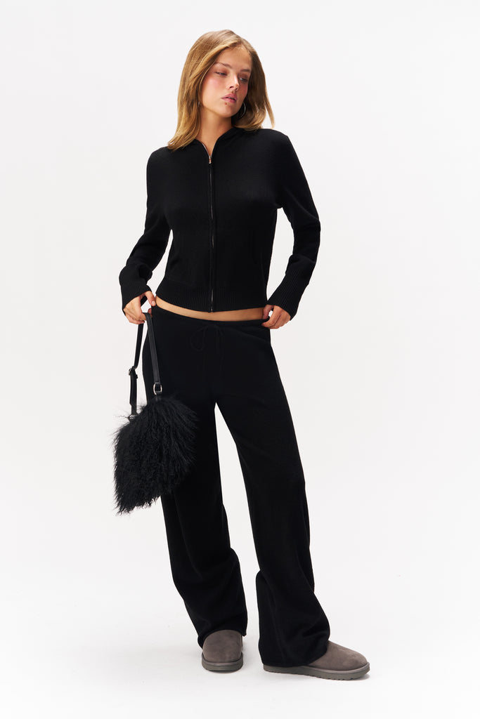 SAMANTHA CASHMERE SWEATER HOODIE IN BLACK