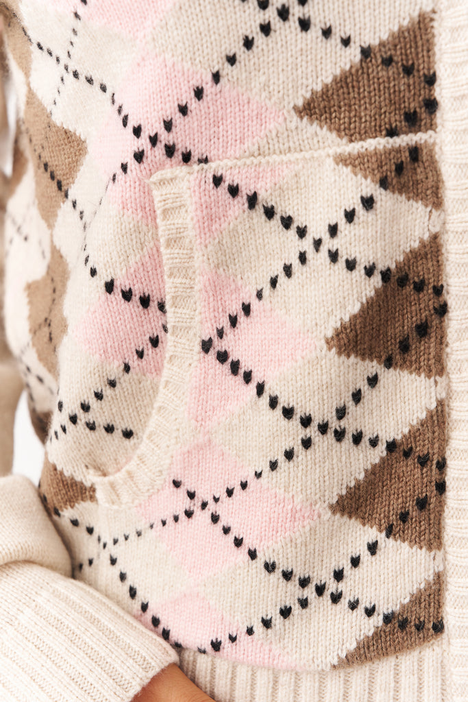 Cyndi Zip Hoodie in Cream Argyle