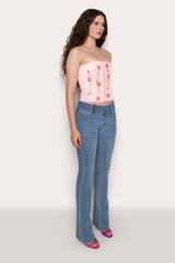 Low Rise Belted Flare Denim