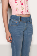 Low Rise Belted Flare Denim