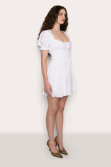 PUFF SLEEVE RUCHED FLARE DRESS