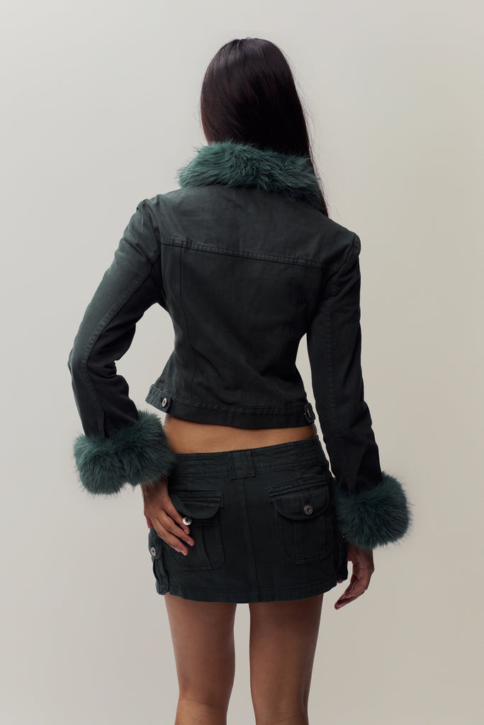 Ares Faux Fur Jacket in Forest