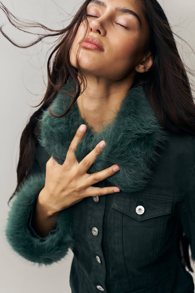 Ares Faux Fur Jacket in Forest