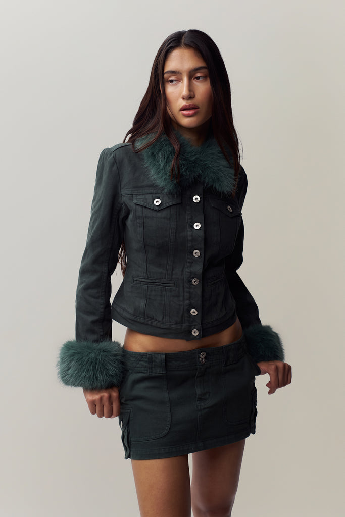 Ares Faux Fur Jacket in Forest