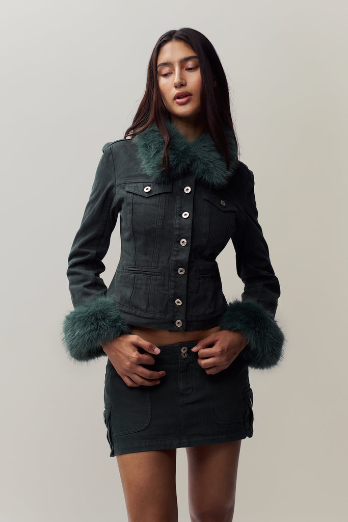 Ares Faux Fur Jacket in Forest
