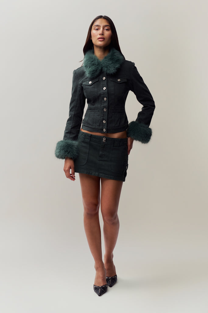 Ares Faux Fur Jacket in Forest