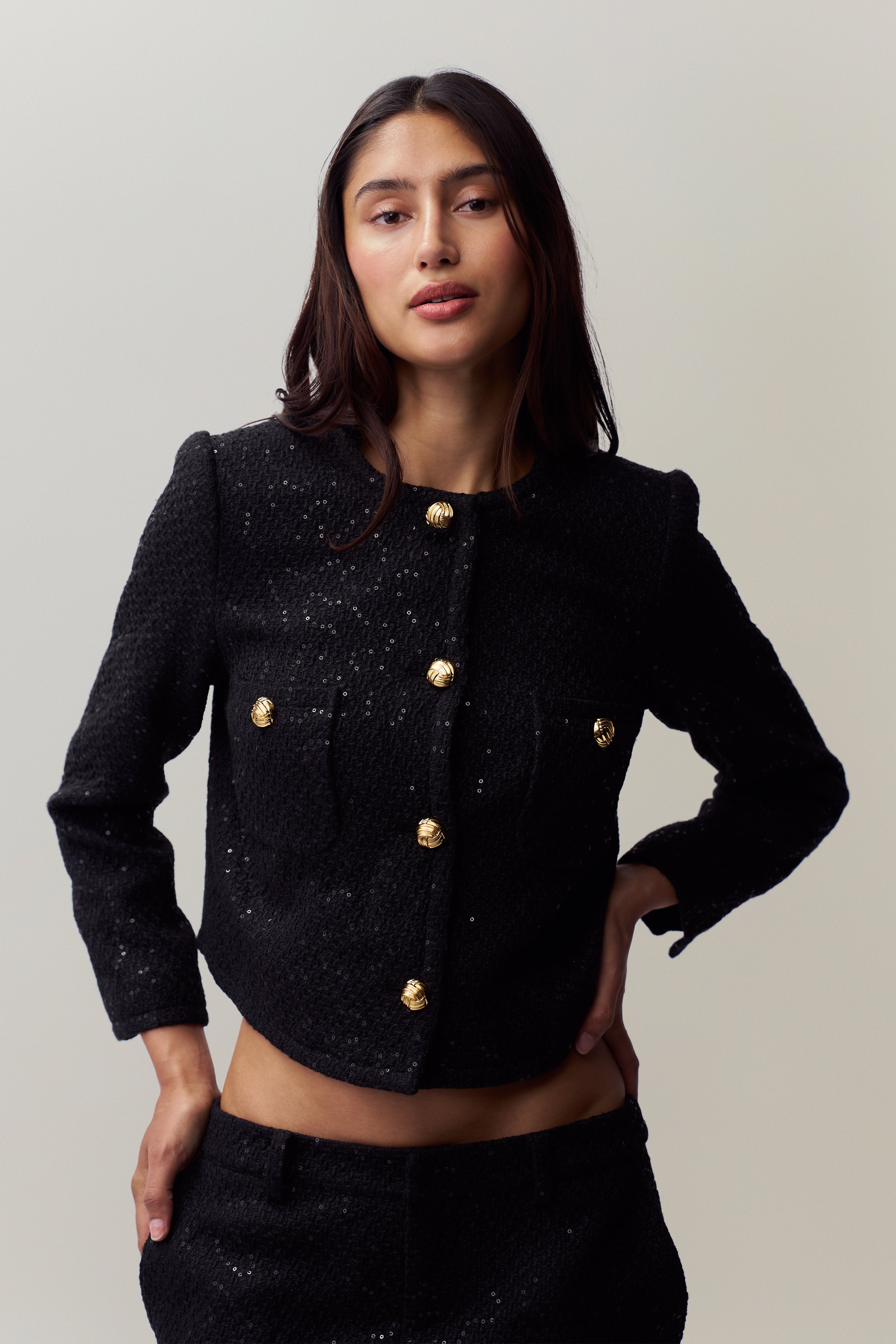 Bela Tweed Jacket in Black