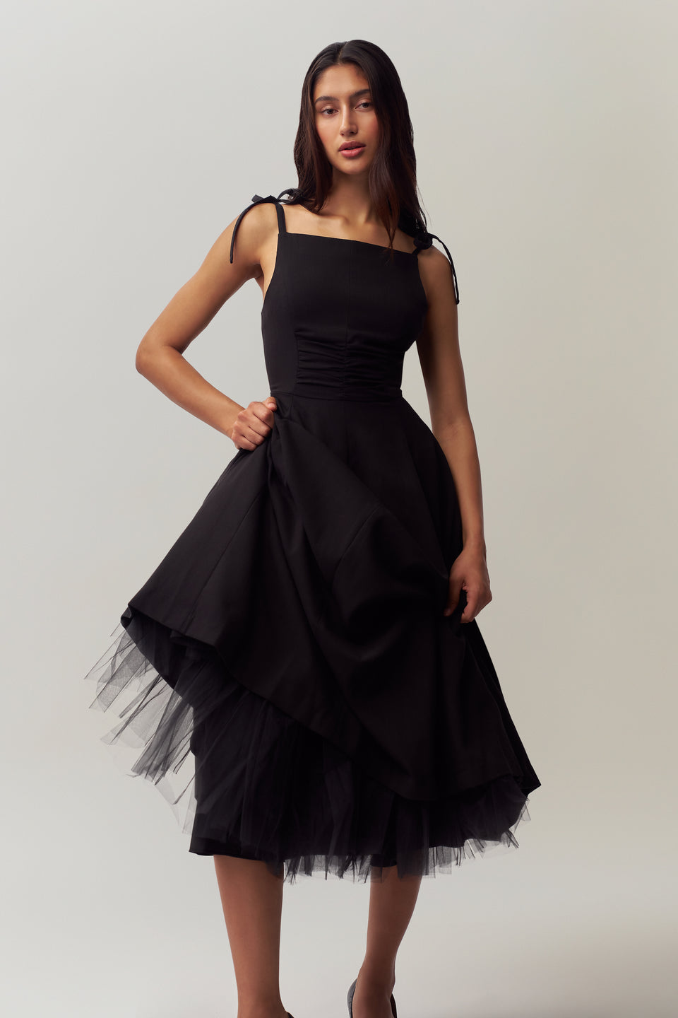 Fabrosanz: Black Pinstripe Midi Dress main image 0
