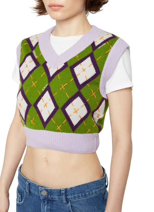 Cardiff Argyle Sweater Vest in Green