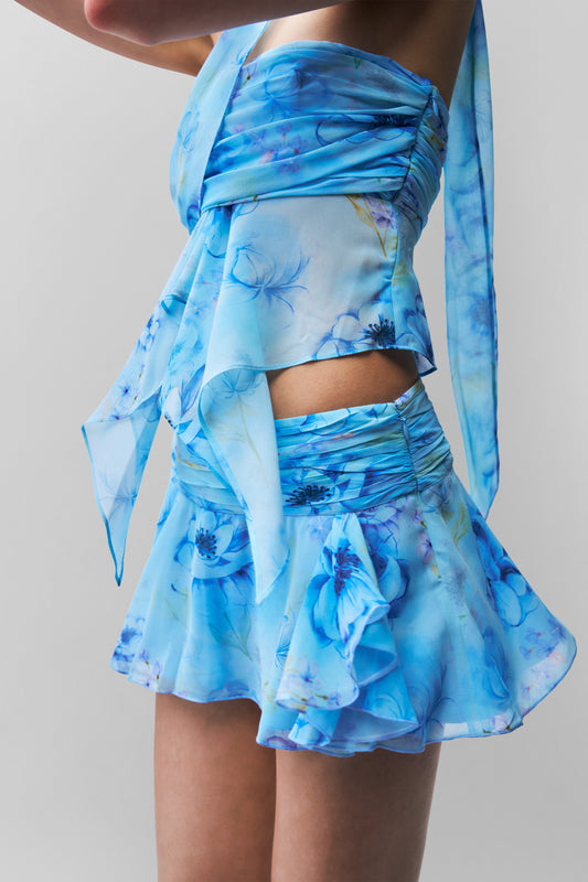 Chiffon Slit Mini Skirt in Angel Blue