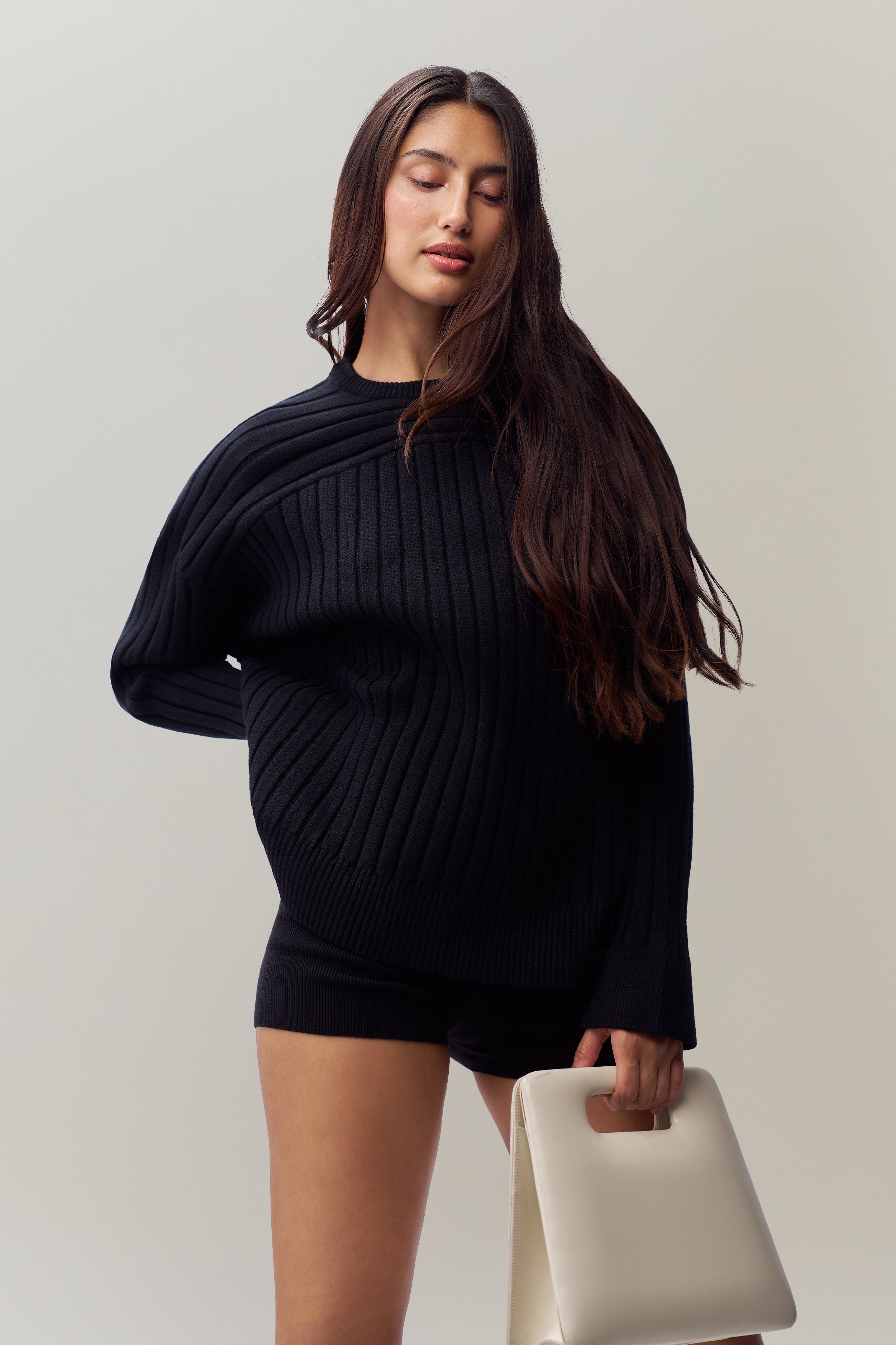 Cleon Rib Knit Pullover in Black