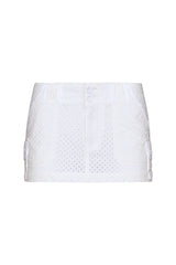 Cotton Eyelet Cargo Skirt in White