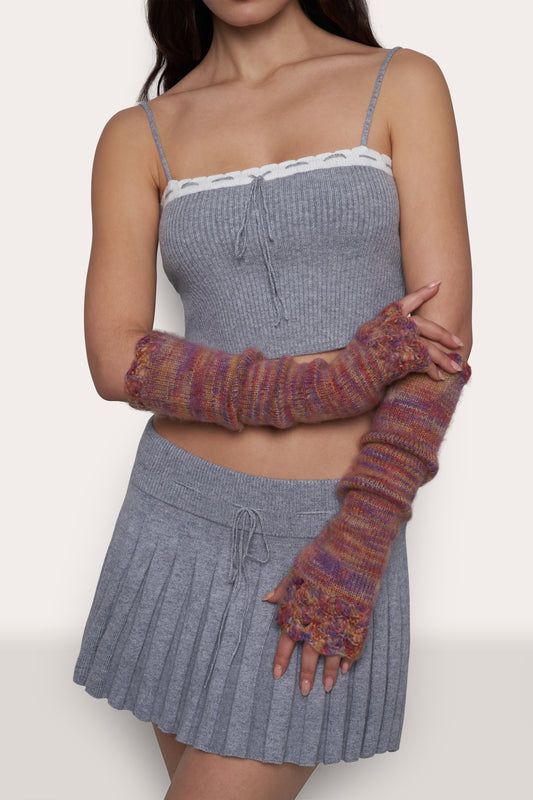 Crochet Trim Arm Warmers in Prisma