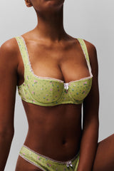 Pointelle Balconette Bra in Floral Lime Sorbet