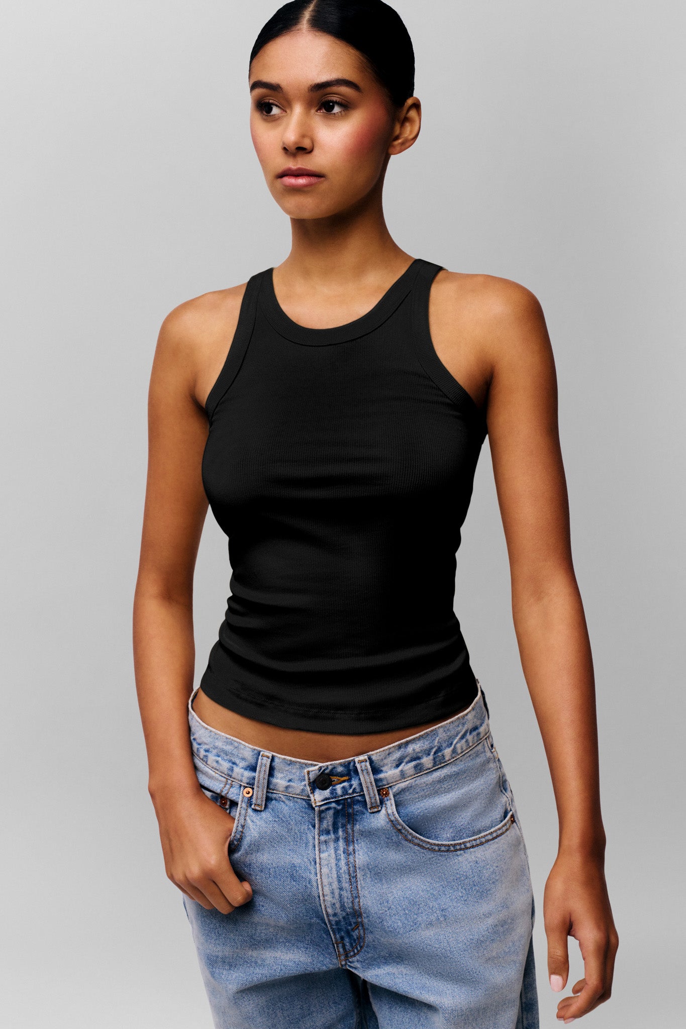 Cotton Full Length Tank in Black