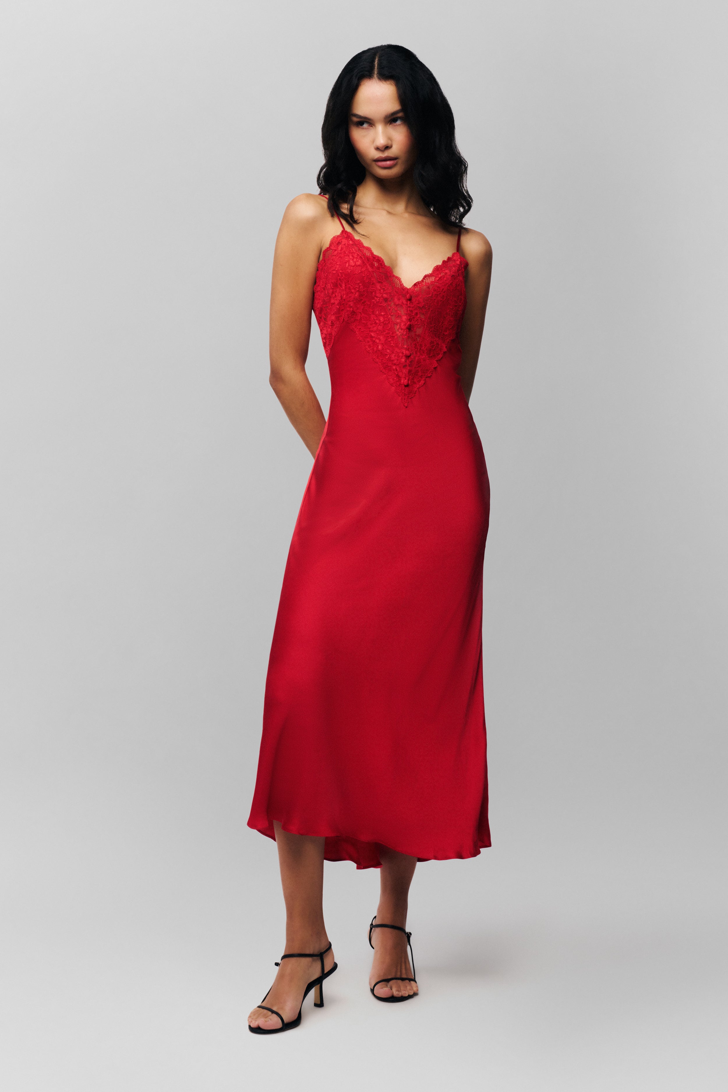 Nova Slip Midi Dress in Red Love