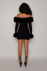 Faux Fur Off The Shoulder Mini Dress