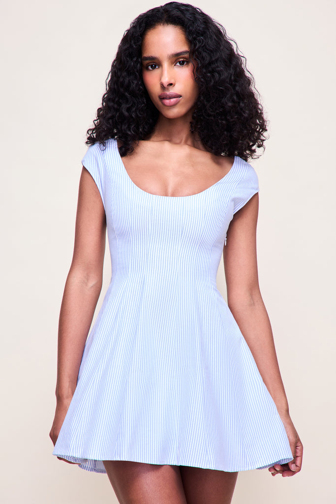 Leila Mini Dress in Blue White Stripe 